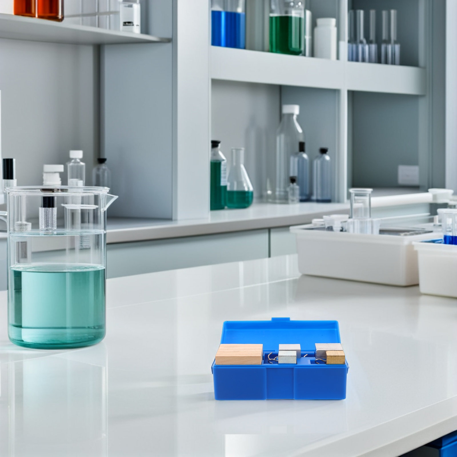 Lab Equipment - 1セット：銅、鉄、アルミニウム、木材の密度測定用立方体セット。物理実験、化学実験、理科教育用の精密な直角定規。